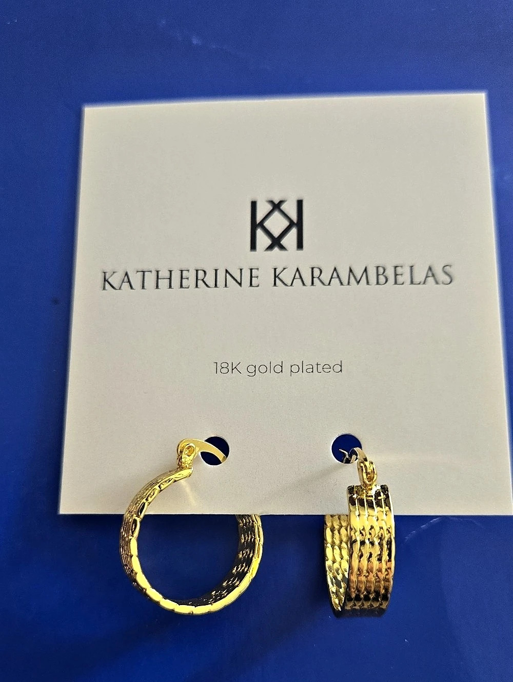 Katherine Karambelas Textured Hoop Earrings -18k Gold Plated - NEW